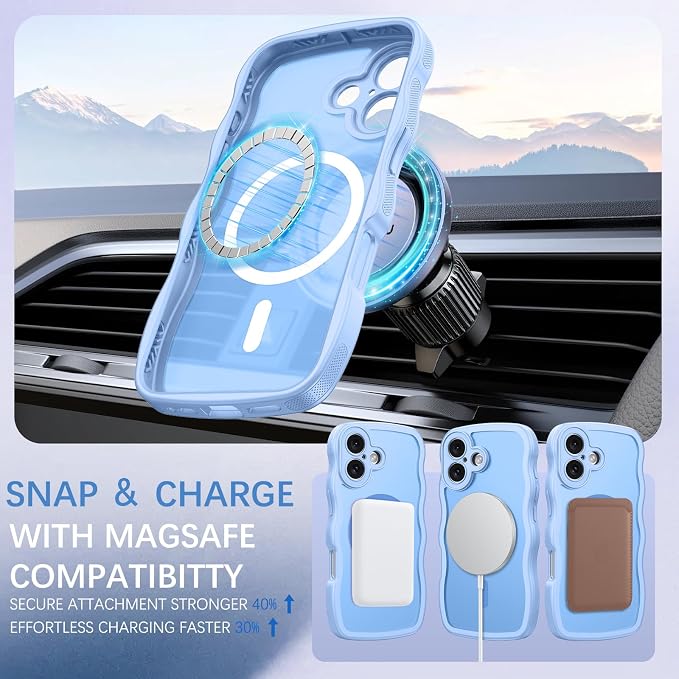 BENTOBEN Magnetic for iPhone 17 Case, Cute Wavy Full Camera Protection [Compatible with MagSafe] Translucent Matte Anti-Slip Bumper Women Girls Boys Protective Cover for 17 6.3", Light Blue - Image 2