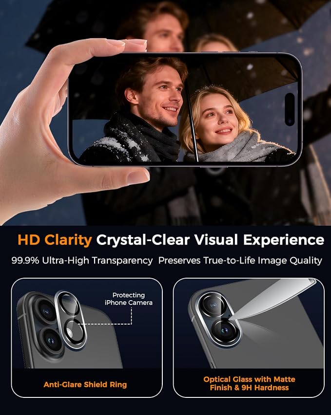 SIBEITU 3+3 Pack Screen Protector for iPhone 17 6.3 Inch Tempered Glass | 3 Pack Screen + 3 Pack Camera Lens Protector with Installation Frame, HD Clear, 9H Hardness, Scratch Resistant, Case Friendly - Image 4