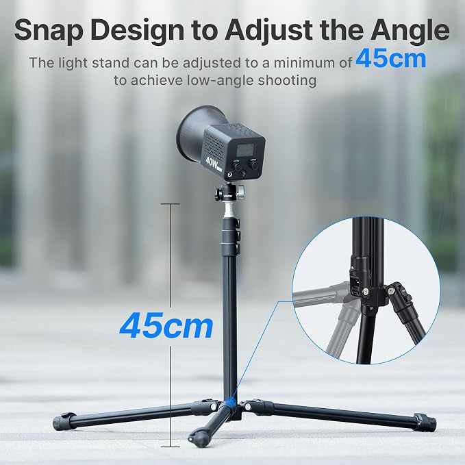 ULANZI Black Aluminum Light Stand, 6.32ft Extendable Tripod for Strobe Lights, Webcams, Cameras & Softboxes - Image 6