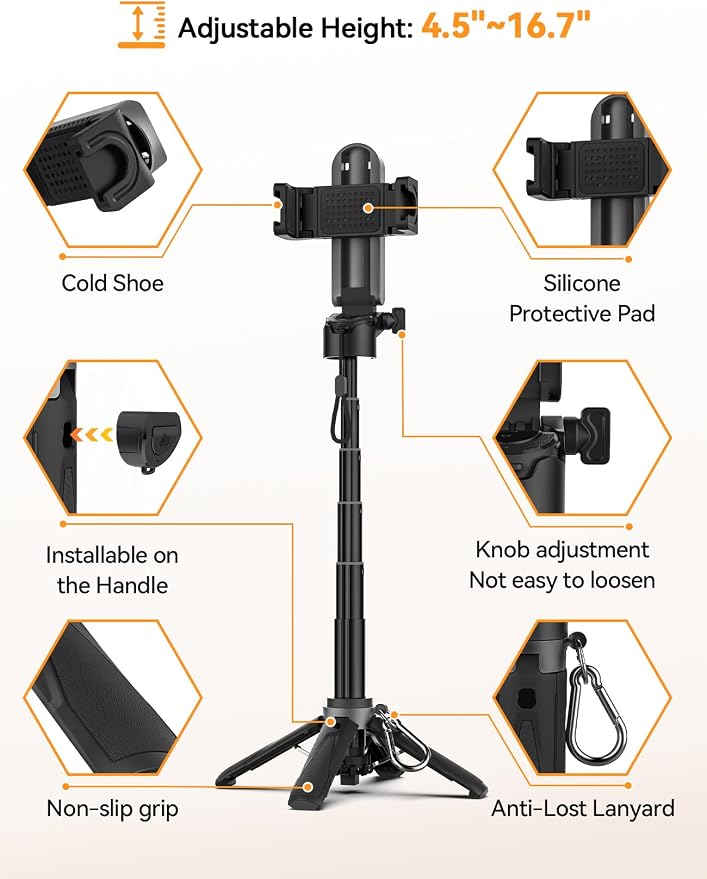 Takerers Portable Selfie Stick Tripod with Remote【Pocket Size】 4-in-1 Extendable Cell Phone Tripod【360° Rotation】 Mini Selfie Stick for iPhone Android Phone Holder for Video Recording Live Streaming - Image 9