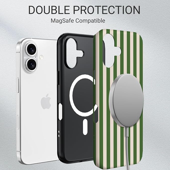 TPU Phone Case for iPhone 16, MagSafe Wireless Charging Compatible, Shockproof Slim Fit Protective Cover with Anti-Yellowing & Raised Camera Protection (Stripe 2, iPhone 16) - Image 6
