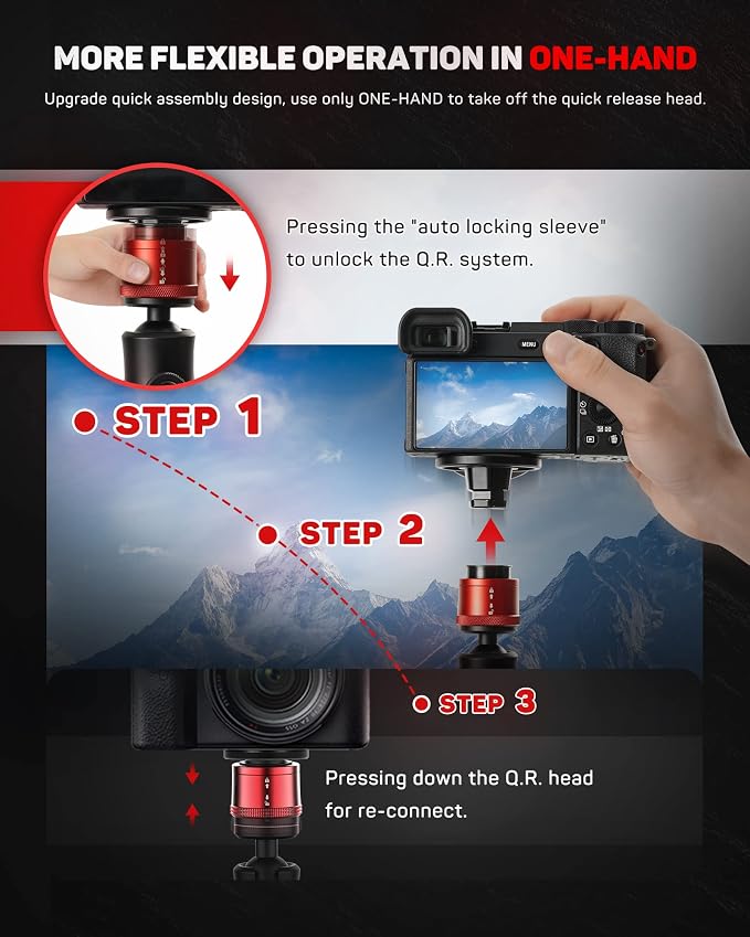 IFOOTAGE Cobra 3 Base Aluminum Desktop Mini Tripod for Camera | Tabletop Small Tripod with 1/4" & 3/8" Screws Compatible with Sony Nikon Canon DSLR Cameras, Payload 17.64lbs - Image 2