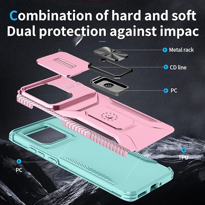for Moto Edge 2025 Case,with Sliding Camera Lens Cover,HD Screen Protector,360° Rotating Kickstand,AYMECL Military-Grade Shockproof Protective Cover for Motorola Moto Edge 2025,Pink+Turquoise - Image 5