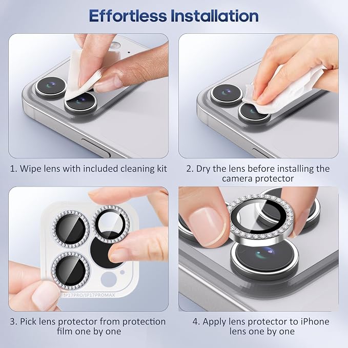 iPhone 17 Pro/17 Pro Max Camera Lens Protector Bling Diamond, Silver | Individual Metal, 9H Hardness, Scratch Resistant, Shockproof, Drop Protection, Case Friendly, Stylish Accessories - Image 7