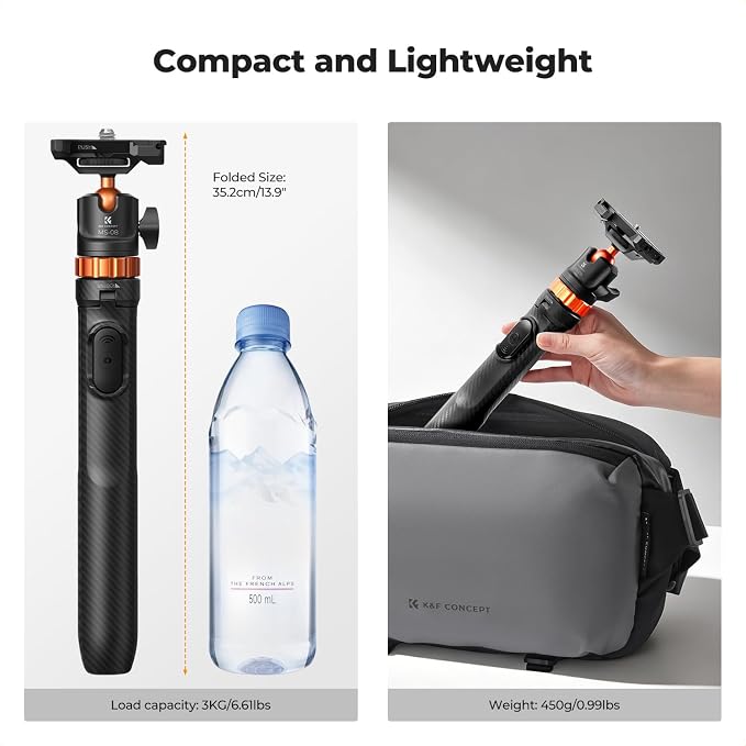 K&F CONCEPT 62'' Phone Selfie Stick Tripod | 360° Ball Head Camera Tripod with Remote, 2-in-1 Phone Holder Compatible with DJI Osmo Pocket 4/3 Insta360 Luna Ultra. MS08 - Image 4