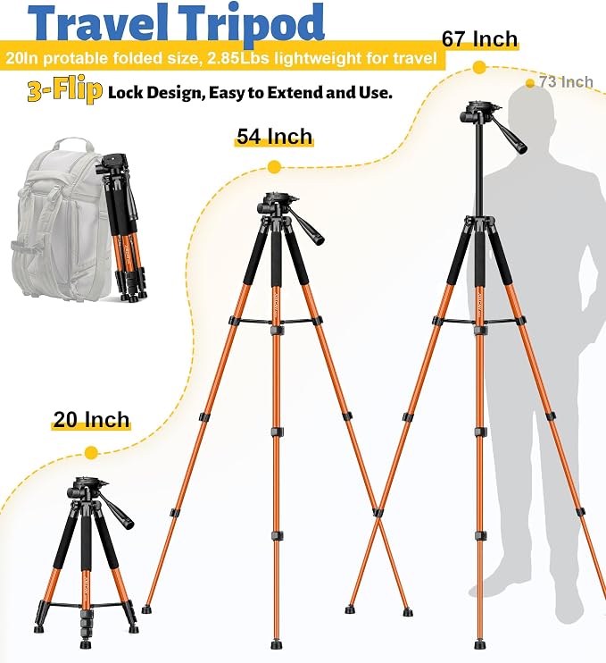 JOILCAN Tripod for Camera, 67" Heavy Duty Camera Tripod, Phone Tripods for Video Recording Photo Vlog, Aluminum Tripods with Holder & Travel Bag for Cameras DSLR iPhone Projector Laser - Image 5