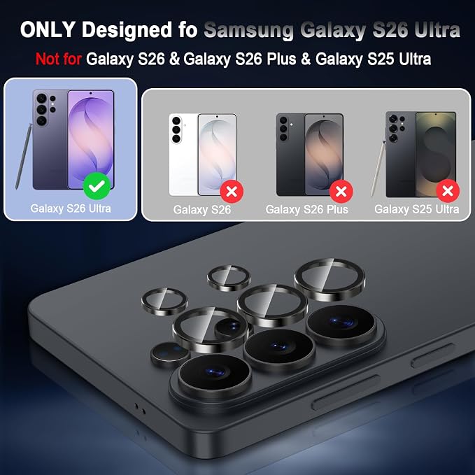 Meshine for Samsung Galaxy S26 Ultra Camera Lens Protector,Scratch Proof,Strong Adsorption,9H Hardness with Metal Ring Camera Cover,Ultra Thin Case Friendly, Accessories Lens Protector,Black - Image 2