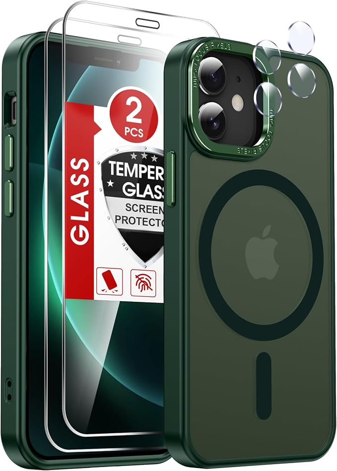 LeYi for iPhone-13 Mini Phone Case/iPhone-12 Mini Green: Compatible with Magsafe [ Screen Protector X2+ Camera Cover X2] i 13mini 12mini Cases Slim Magnetic Protective Rugged Funda para, Green by LeYi