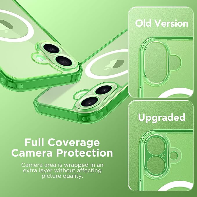 CAPRARO for iPhone 16 Case, Compatible with MagSafe | Upgraded [Full Camera Protection] Protective Translucent Matte Women Girl Magnetic Phone Case Cover, Clear Green - Image 7