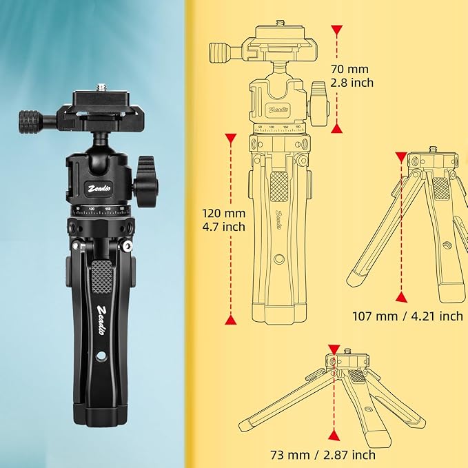 Zeadio Heavy Duty Metal Tripod Kit with Arca Ball Head - Universal Phone Vlogging Kit, Cell Phone Stand & Travel Tripod for iPhone/Android, Camera, Gimbal, Action Cam etc - Image 5