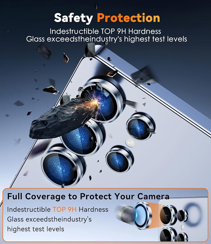 CloudValley for Samsung Galaxy S25 Ultra Camera Lens Protector | 9H Tempered Glass + Aluminum Alloy Individual Lens Protective Ring, [1 Second Installaion] Ultra-HD Glass Cover,Titanium Blue - Image 2