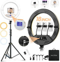 18" Foldable Ring Light with Stand for iPhone ipad, LED Display/2 USB Ports/4 Phone Tablet Holders, 2700-6500K Dimmable Ring Light for Tattoo Barber Makeup Studio Video Recording Photography by MACTREM