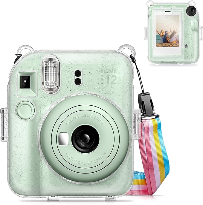 Fintie Protective Case for Fujifilm Instax Mini 12 Instant Camera - Crystal Hard Shell Cover with Upgraded Film Pocket for Storing Photos & Removable Shoulder Strap | Crystal Hard Shell Cover, Back Films Pocket, Adjustable Shoulder Strap, Scratch Pesis... by Fintie