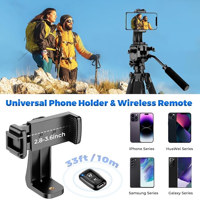 VICTIV 75” Camera Tripod, Tripod for Video Camera with Carry Bag, Black | Heavy Duty Tripod for Camera and Phone with Phone Holder and Remote, Compatible with DSLR, Spotting Scopes, Camcorder, GoPro - Image 5