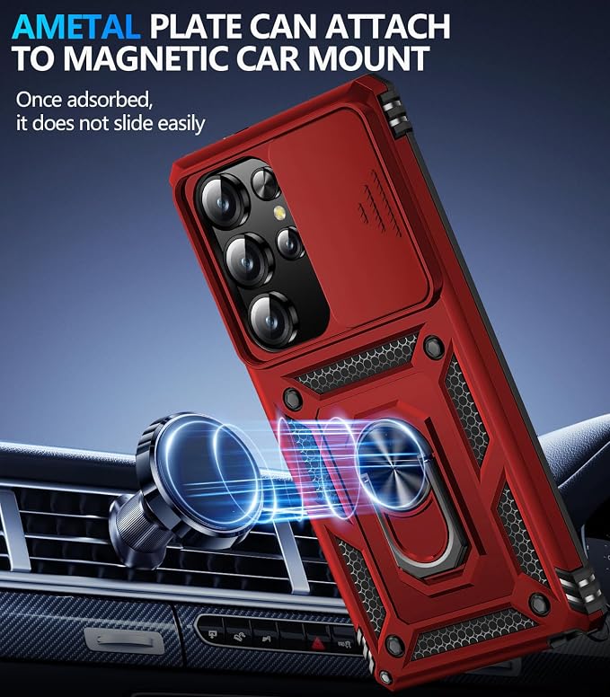 Taisairu for Samsung Galaxy S26 Ultra Case with Screen Protector & Slide Camera Lens Cover, Built-in Magnetic Ring Stand Shockproof Protective Phone Case for Samsung S26 Ultra Case (Red) - Image 5
