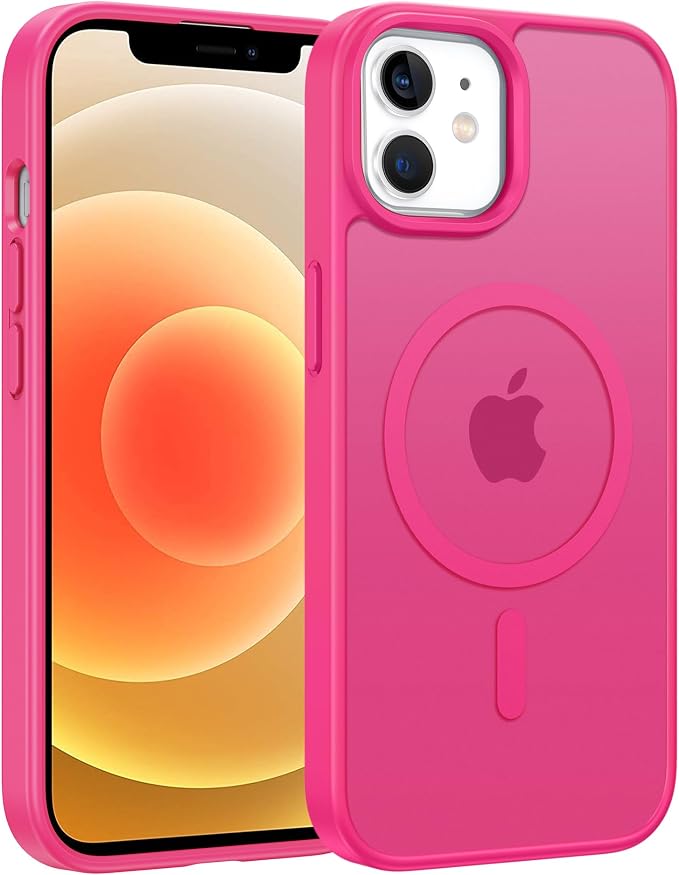 FNTCASE for iPhone 12/iPhone 12 Pro Case Hot Pink: Fit for MagSafe | Translucent Magnetic Camera Protection Slim Cases, 14FT Military Grade Drop Tested, Matte Shockproof Cover by FNTCASE