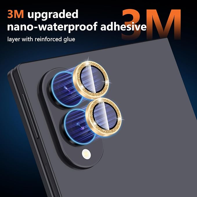 for Samsung Galaxy Z Fold 8 Camera Lens Protector, Individual Metal Ring Tempered Glass Lens Cover, [Strong Adsorption] Scratch Resistant Ultra-Thin HD Clear Lens Cover,1 Set-Gold Sparkly - Image 4