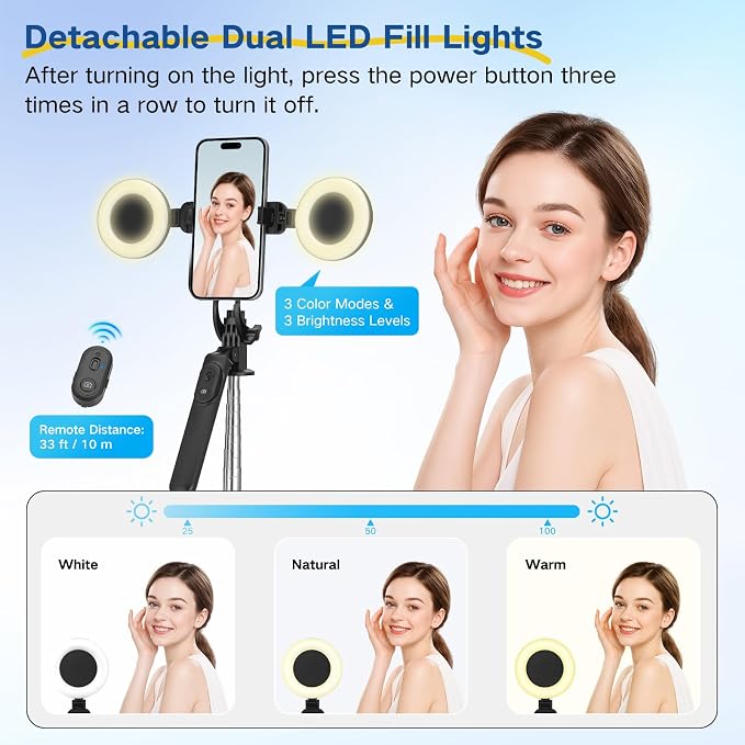 Content Creator Vlogging Kit,180CM Metal Selfie Stick Tripod with Light and Wireless Microphones,Vlogging Kit for iPhone/Android,Phone Tripod for Tiktok &YouTube Starter Kit - Image 2