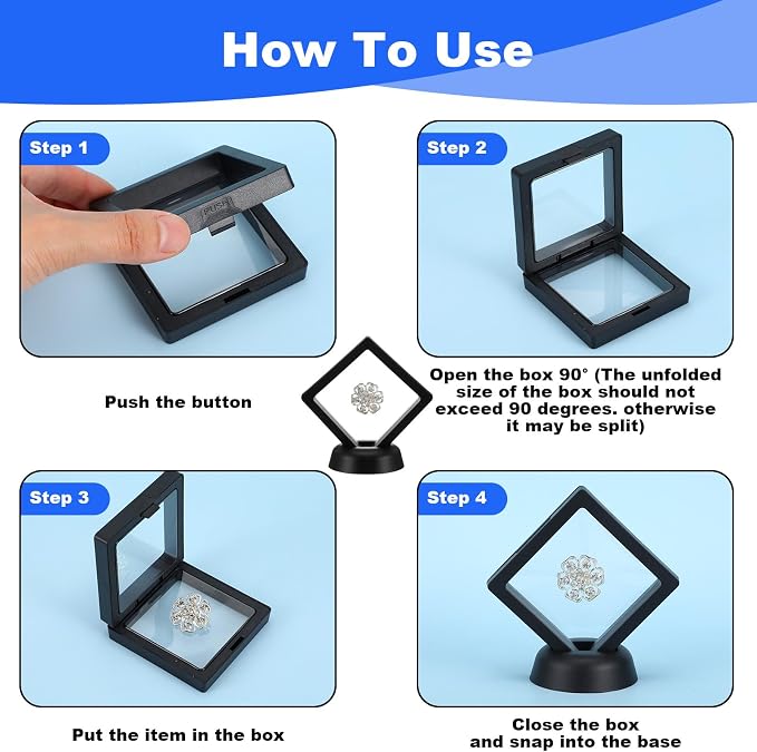 60Pcs 3D Floating Display Case Jewelry Storage Box Coin Frame Holder | Stands for Antique Challenge Coins, Medallion Shells Gems Rocks Pins (Black,3.5 Inch) - Image 4