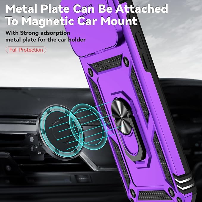 SunStory Phone Case for iPhone 17 Pro Max Case with HD Screen Protector & Slide Camera Cover & Rotated Ring Kickstand, [Military-Grade] Phone Case for iPhone 17 Pro Max, Purple - Image 5