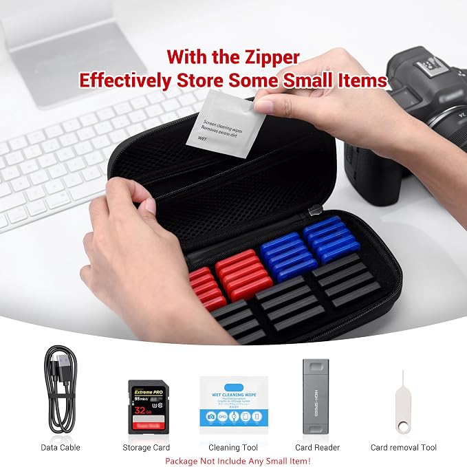 EVA PU CFexpress Type B Card Case with 32 PCS Individual Plastic Memory Card Holder for 12 XQD/CFexpress Type-B Cards & 20 SD SDXC SDHC Cards,Water-Resistant Anti-Shock CFexpress SD Card Case Storage - Image 4
