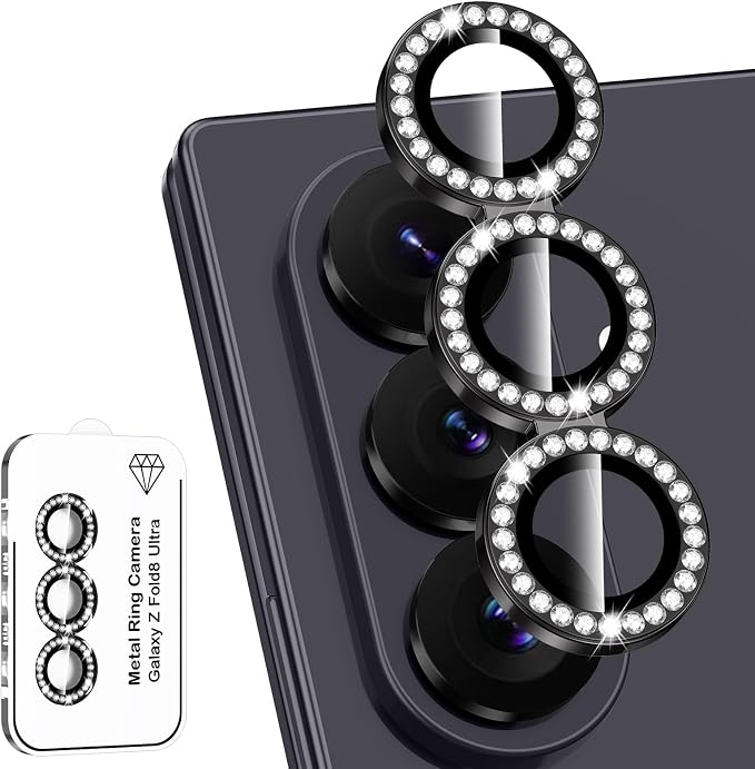 for Samsung Galaxy Z Fold 8 Ultra Camera Lens Protector, Individual Metal Ring Tempered Glass Lens Cover, [Strong Adsorption] Scratch Resistant Ultra-Thin HD Clear Lens Cover, 1 Set-Black Diamond by Btscase
