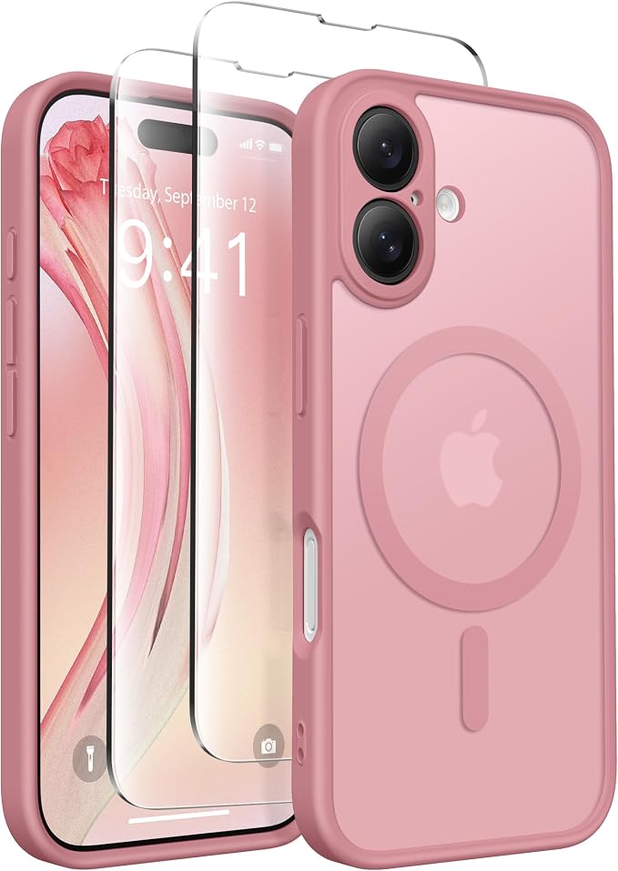 CAPRARO for iPhone 16 Case, Compatible with MagSafe | Upgraded [Full Camera Protection] Protective Translucent Matte Women Girl Magnetic Phone Case Cover, Apricot Pollen by CAPRARO