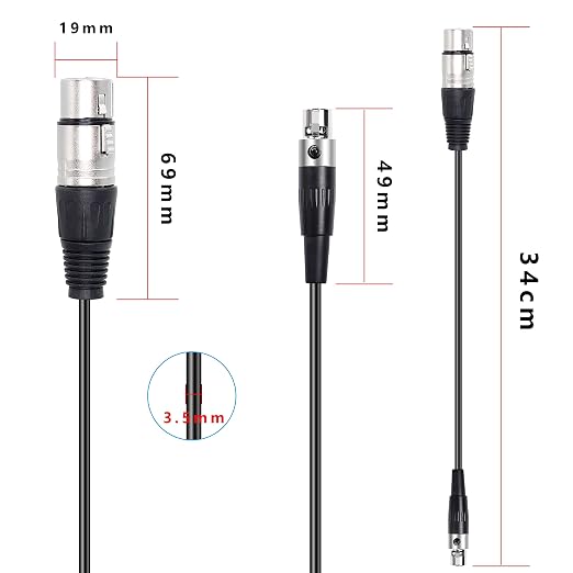 XMSJSIY Mini Female XLR to XLR Female Audio Cable Adapter 3 Pin XLR | to Mini 3 Pin XLR Microphone Cable Wire for Lavalier Mic Camera-1 Pcs (Mini XLR Female to XLR Female) - Image 4