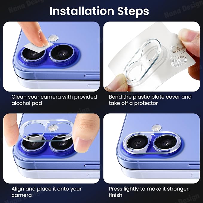 3PCS Rear Back Camera Lens Protector Tempered Glass for iPhone 17/16/16 Plus - HD Clear Full Coverage Guard - Image 6