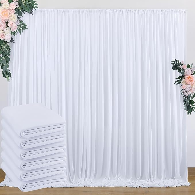 30 ft x 10 ft Wrinkle Free White Backdrop Curtain for Wedding Parties, Polyester Photo Backdrop Drapes for Baby Shower Birthday Party Backdrop Stand, Bulk Thick Background Curtains, 5x10FT 6 Panels by Outpain