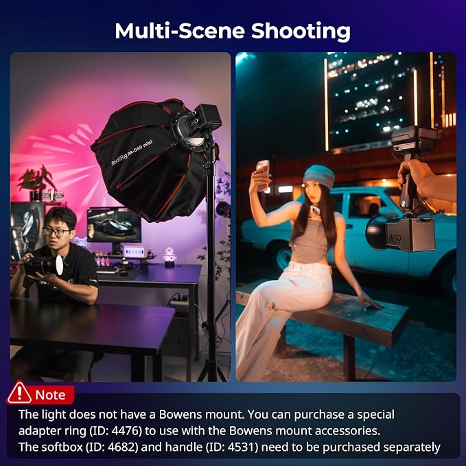 SmallRig RC 60C RGB LED Video Light, Portable Continuous Output Lighting | APP Control, 3400mAh Battery, 45min Runtime, 2500-10000K for Photography/Video/Studio, Powerbank Clamp Edition - Image 4