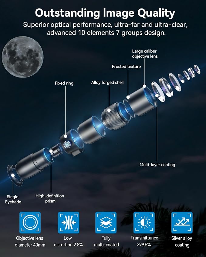 MIAO LAB 30X Telephoto Lens, High Power HD Telephoto Phone Lens with Adjustable Tripod and Universal Phone Clip, Phone Lens Attachment for iPhone & Android - Image 2