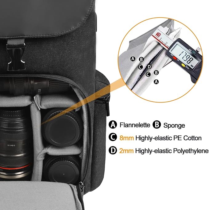 CADeN Camera Backpack Canvas Photography Bag for DSLR/SLR Mirrorless Camera | Large Capacity 15.6 In Laptop Compartment Tripod Strap Zipper Side Quick Access Water Resistant - Image 3