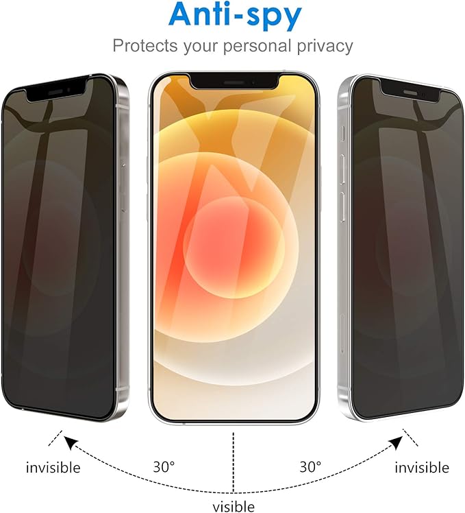 JETech Privacy Screen Protector for iPhone 12, 2+2 Pack | with Camera Lens Protector, Anti-Spy 9H Tempered Glass, Fingerprint ID Compatible - Image 5