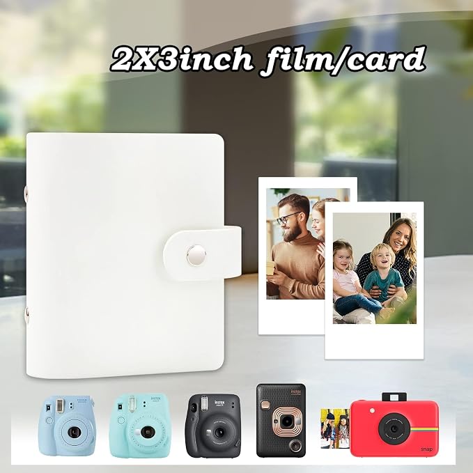 Ruibytree 52 Pockets Small Photo Album 2x3 for Instax Mini, White, 2 Pack | Pocket-Size, PU Leather Cover, Snap Closure, Acid-Free Pages, Fits Polaroid 2x3 Photos, Kodak Mini Prints & ZINK Photos - Image 2
