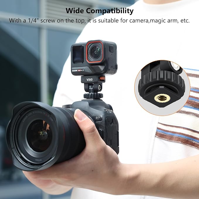 VRIG AC-44 Magnetic Quick-Release Cold Shoe Mount for Insta360 Ace Pro 2 | Cold Shoe Adapter & 1/4" Thread Tripod Adapter Compatible DSLR Camera Hot Shoe, Tripod, Action Camera Accessories - Image 4