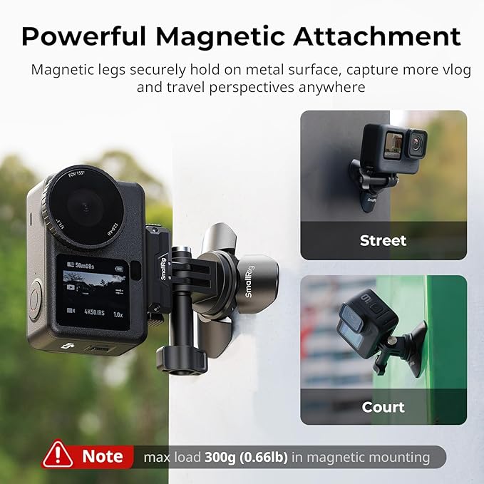 SMALLRIG Auto-Deploy Mini Tripod for DJI Pocket 4P/4/3, for Insta360 Luna | Aluminum Magnetic Stand with 1/4"-20 Screw for Xtra Muse & 360 Cameras, Compact Travel Vlog Action Camera Accessories - 6083 - Image 4