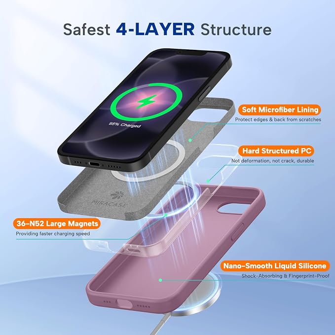 miracase Magnetic for iPhone 17e Case & iPhone 16e Case, [Soft Anti-Scratch Microfiber Lining], Compatible with MagSafe, Silicone Shockproof Protection Phone Case for iPhone 17e/16e, Blackcurrant - Image 3