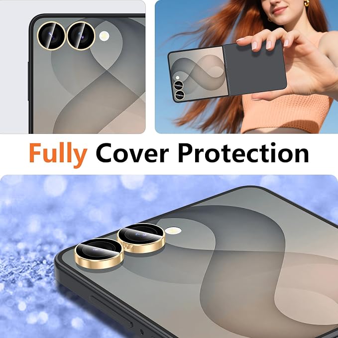 for Samsung Galaxy Z Flip 8 Camera Lens Protector, Individual Metal Ring Tempered Glass Lens Cover, [Strong Adsorption] Scratch Resistant Ultra-Thin HD Clear Lens Cover, 1 Set-Gold Ring - Image 8