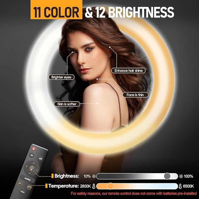 EMART 18in Ring Light with Stand, 2800-6500K LED Photography Lighting Kit | Selfie Light with Phone Holder for Vlog, Live Streaming, Video, Makeup, Tattoo, Barber, Studio - Image 2