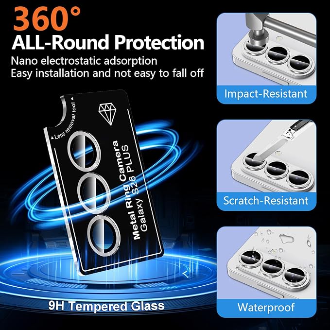 for Samsung Galaxy S26 Plus Camera Lens Protector, Individual Metal Ring Tempered Glass Lens Cover, [Strong Adsorption] Scratch Resistant Ultra-Thin HD Clear Lens Cover, 1 Set-Gray - Image 2