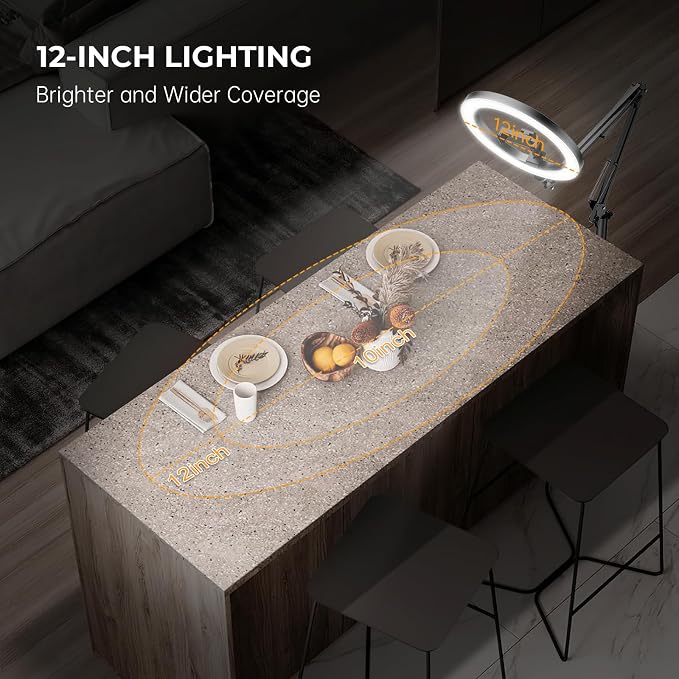 12" Ring Light with Stand Tripod for iPhone, Overhead Phone Camera Mount, Adjustable 72" Height Tripod Holder Floor, Phone Stand for Video Recording Filming Streaming Cooking TikTok YouTube, CRI >95 - Image 2