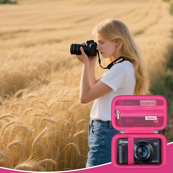 Carrying Case for Canon PowerShot SX740 HS, SX730 HS Camera, Rosered | SX720 HS, SX620 HS, G7 X Mark III, G7 X Mark II Digital Camera, Storage Holder Travel Bag with Mesh Pocket for Battery Pack - Image 8