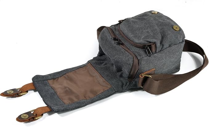Small Camera Bag/Case, Vintage Canvase Leather Trim DSLR SLR Camera Shoulder Messenger Sling Bag - Image 4