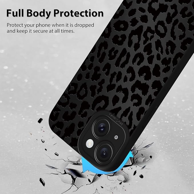Cute Black Cheetah Print Phone Case for iPhone 15 6.1" | Aesthetic Leopard Pattern Design Cover Full Camera Lens Protective Shockproof Soft Slim TPU Funda for Men Women Girls - Image 3