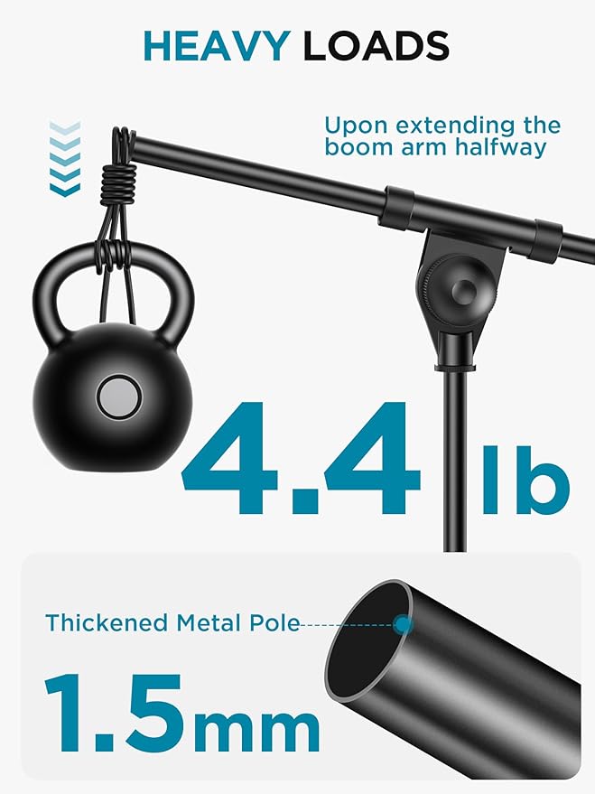 InnoGear Adjustable Desk Microphone Stand, Weighted Base with Soft Grip Twist Clutch, Boom Arm, 3/8/'' and 5/8/'' Threaded Mounts for Blue Yeti and Blue Snowball, Kick Drums, Guitar Amps, Black | for Shure Fifine Guitar Amps, 4.4lb Weight Capacity, Arm... - Image 4