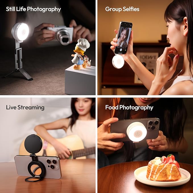 ULANZI LM23 Magnetic Selfie Light for iPhone with Magsafe, Mirror, Hook | 2500K-8000K CRI96 360° Rotation Type‑C LED Phone Selfie Beauty Fill Light for Video Recording/Vlogging/Meeting/TikTok-Black - Image 9
