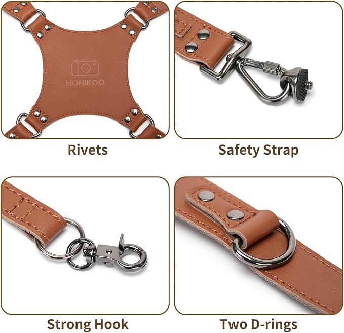 Dual Camera Harness Leather Camera Straps for Photographers for DSLR/SLR | Camera Holster Camera Harness for Photographers Leather Harness Camera Belt Spider Holster Camera Belt Camera Neck Strap - Image 5