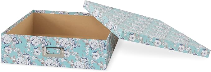 Soul & Lane - Floral Photo Storage Box, 14.8x13x3.7 In, Blue Cottage | Large Scrapbook Keepsake Memory Organizer with Lid, Decorative Cardboard Storage for Photos, Letters, Albums and Papers - Image 8