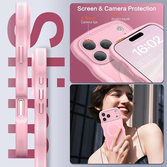 BENTOBEN Magnetic for iPhone 17 Pro Case, Cute Wavy [Full Camera Protection][Compatible with MagSafe] Matte Anti-Slip Bumper Women Girls Boys Protective Cover for 17 Pro 6.3", Light Pink - Image 7